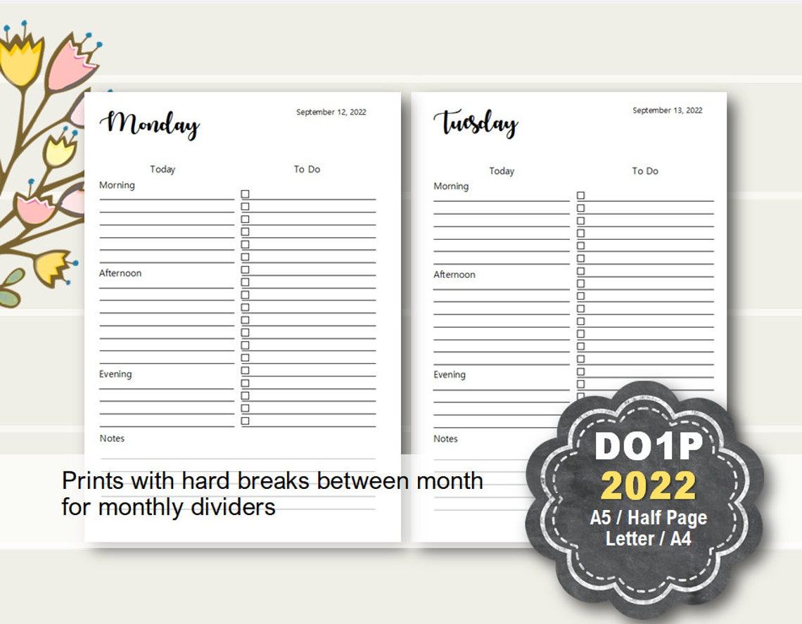Daily Planner Printable 2022 Daily Planner Inserts Daily