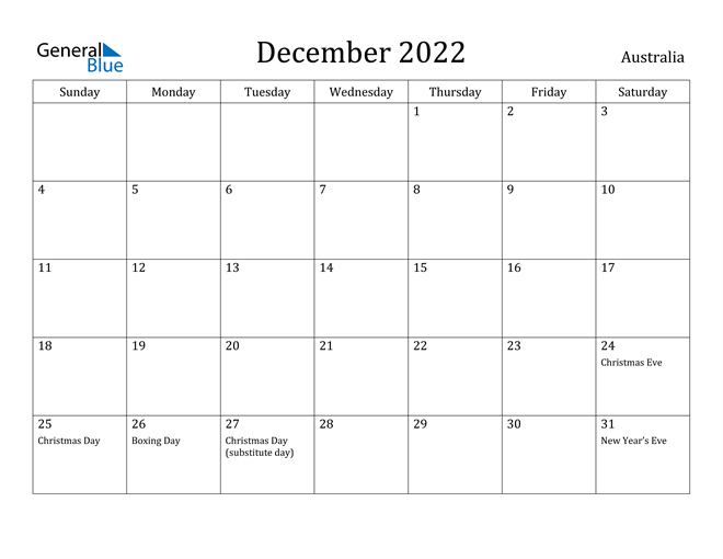 December 2022 Calendar - Australia