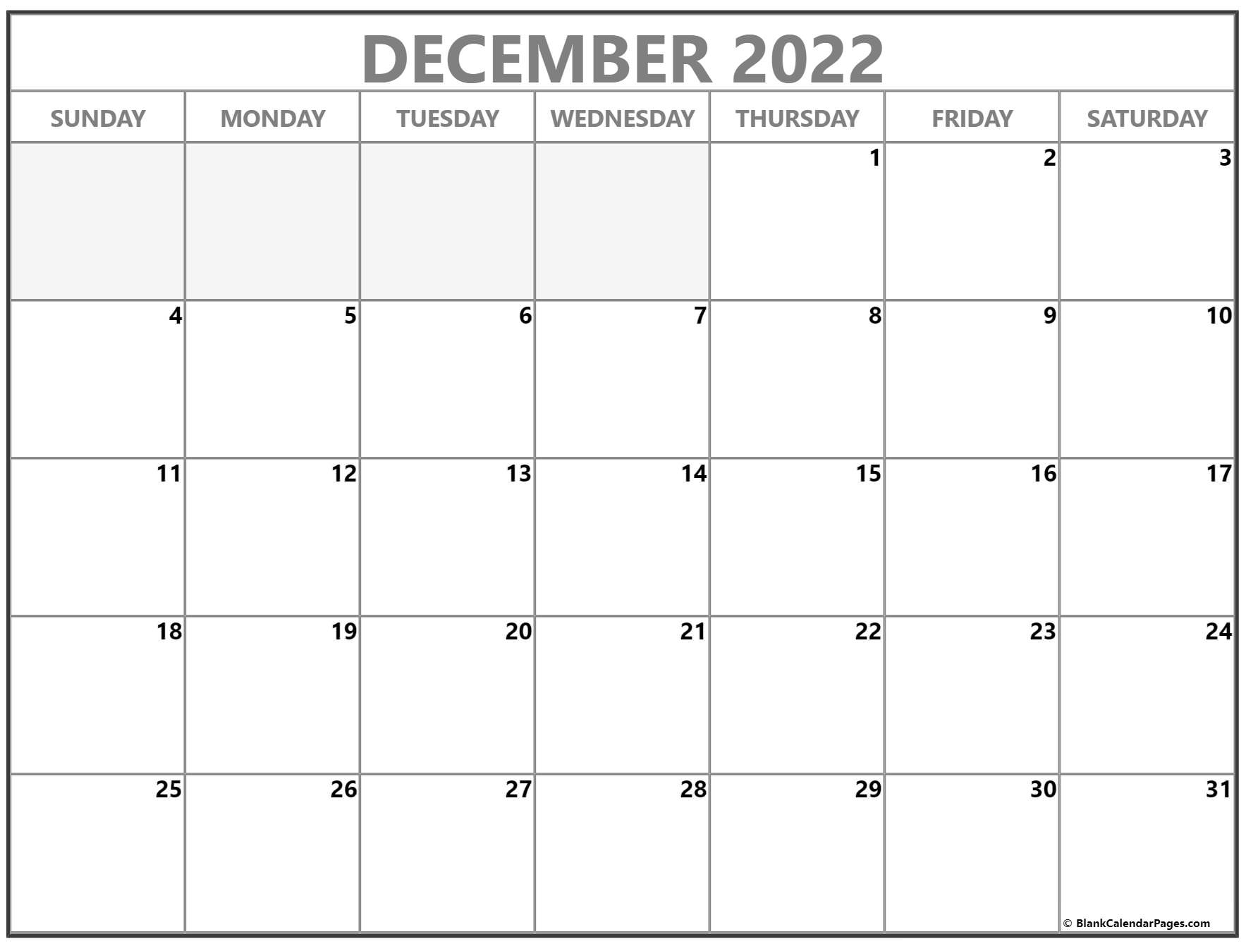 December 2022 Calendar | Free Printable Calendar Templates