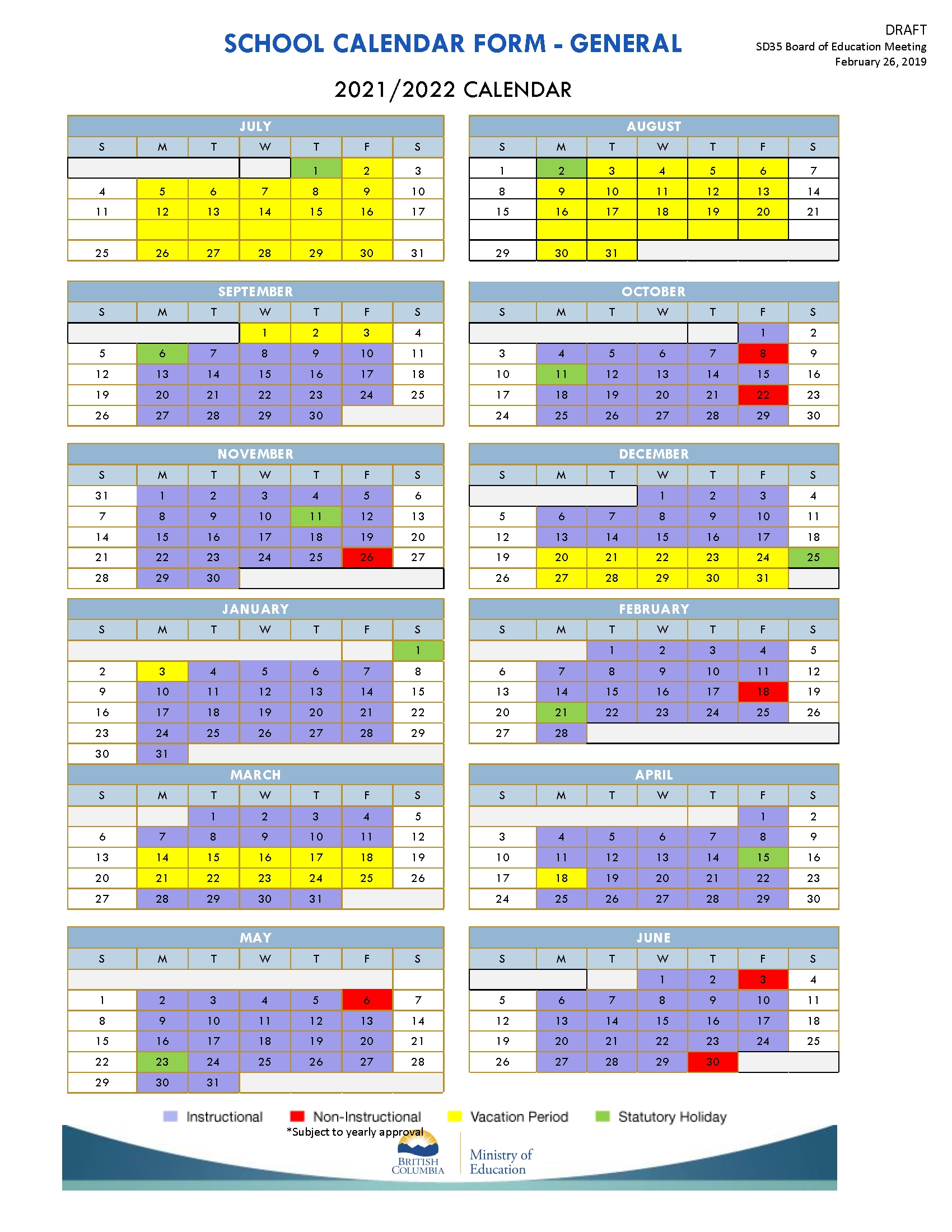 District Calendars 2019 2022 School District No 35 | Qualads