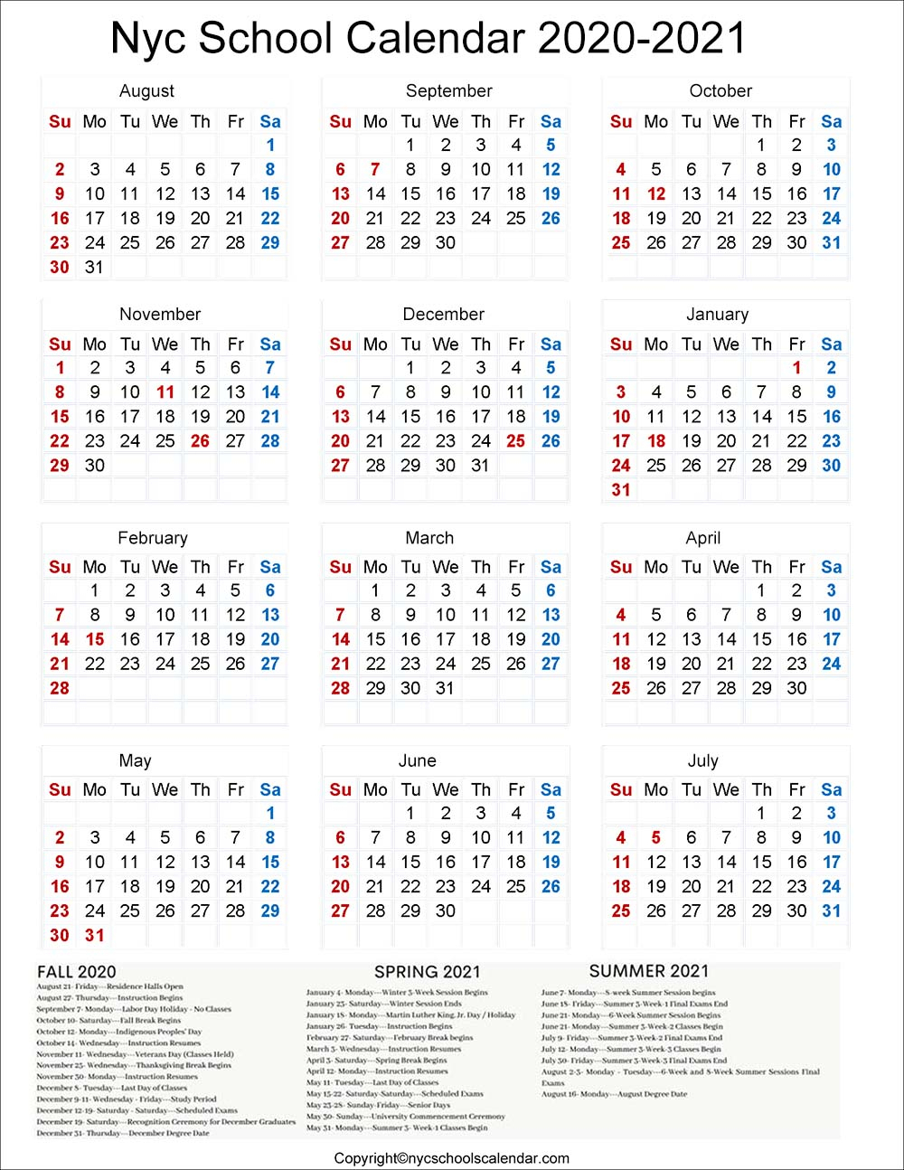 Doe Calendar 2020 21 Nyc : The Nyc School Calendar For 2021 2022 : Financial Services Center