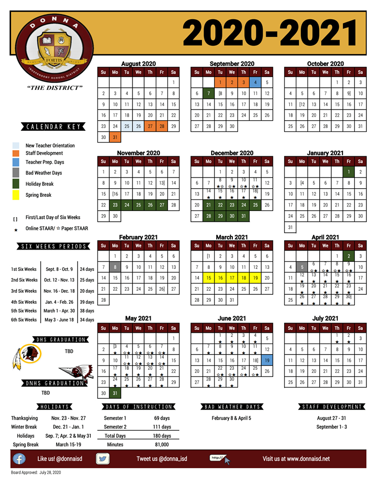 Donna Isd Calendar 2021 22 | Calendar Page