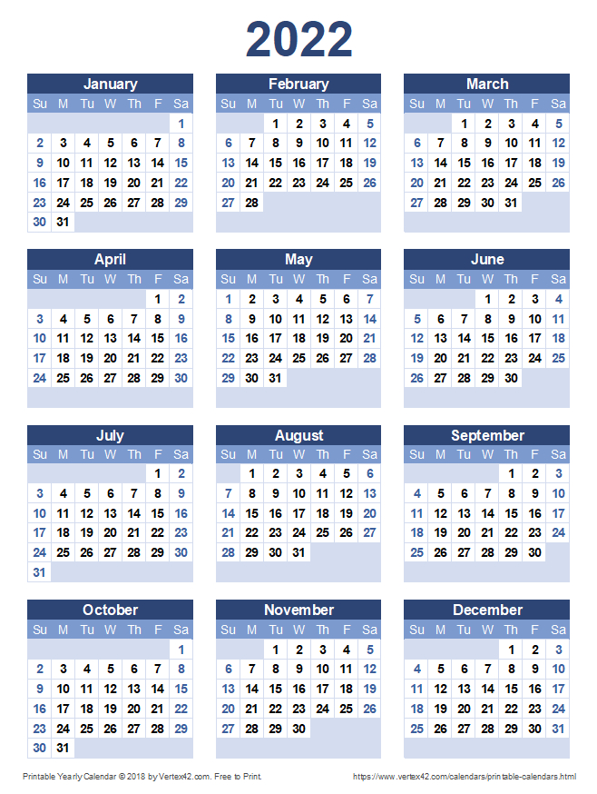 Download A Free Printable 2022 Yearly Calendar From