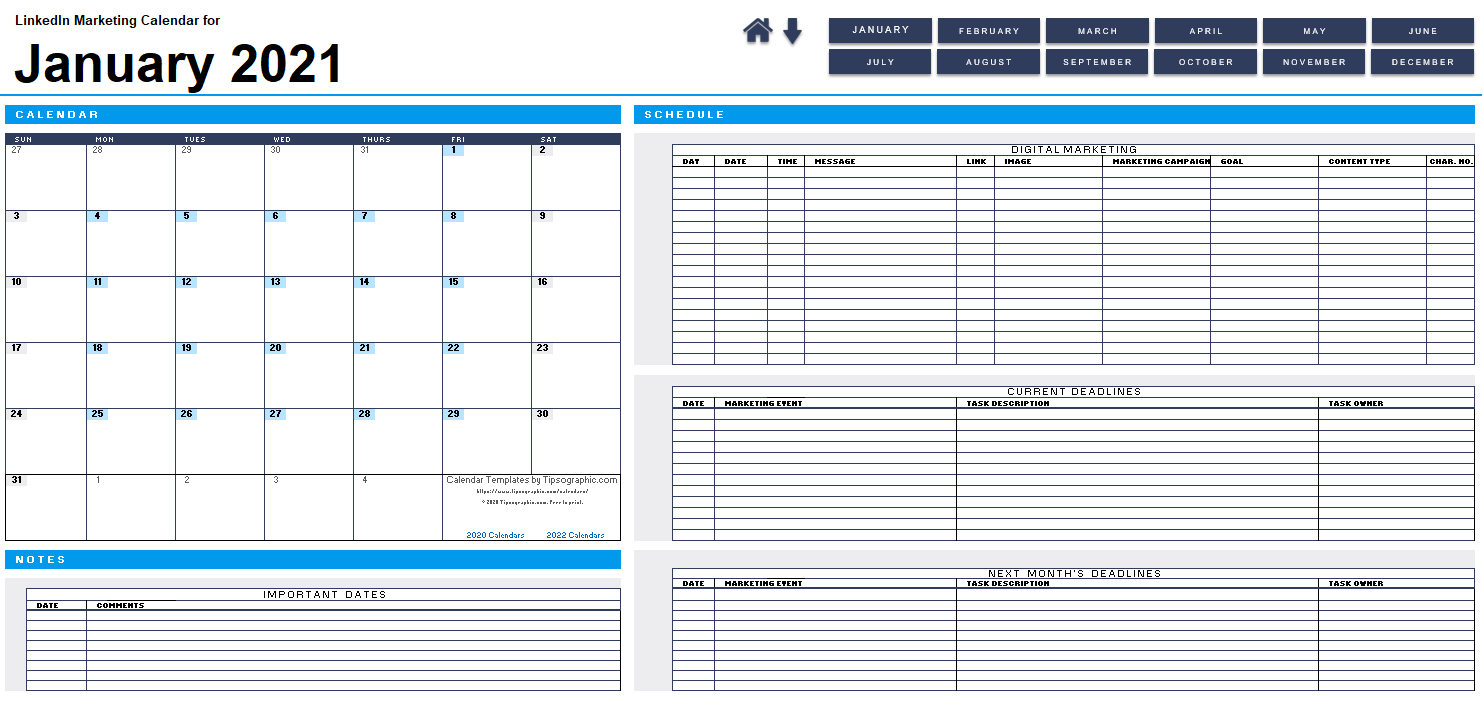Download The 2021 Linkedin Marketing Calendar (Blank