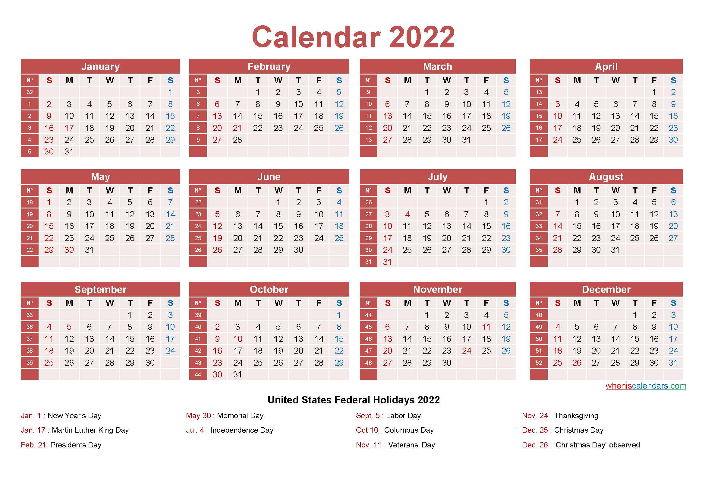 Editable Calendar Template 2022 Word - Template No.ep22Y9