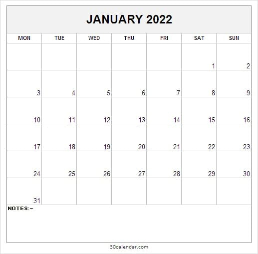 Editable Jan 2022 Calendar - Printable Calendar 2022 Free