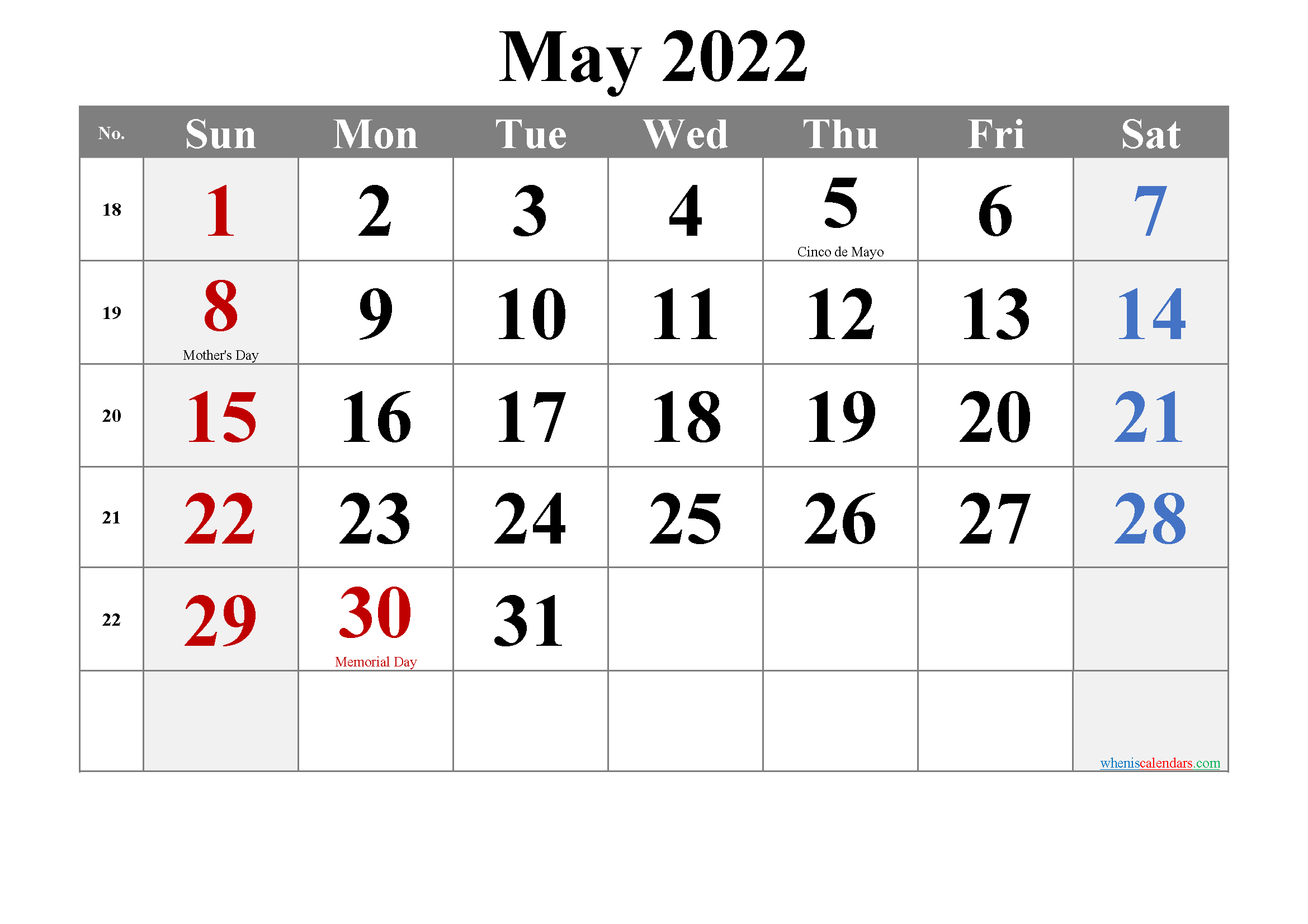 Editable May 2022 Calendar-Template No.tr22M17