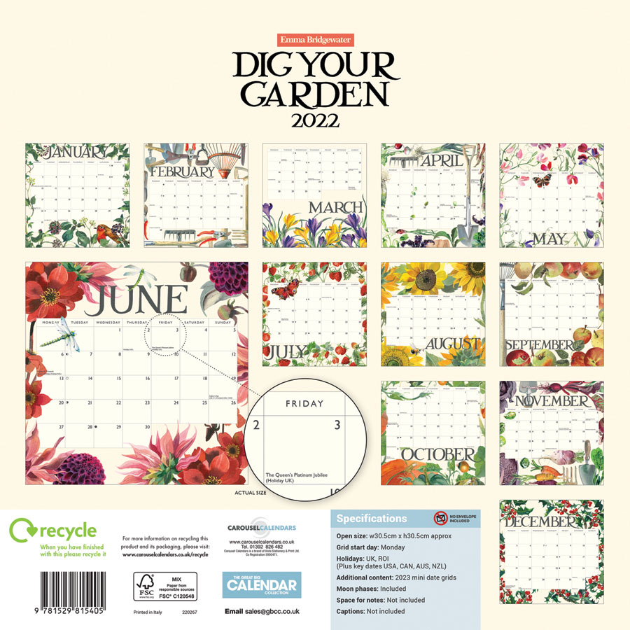 Emma Bridgewater, Dig Your Garden Calendar - 2022 Square