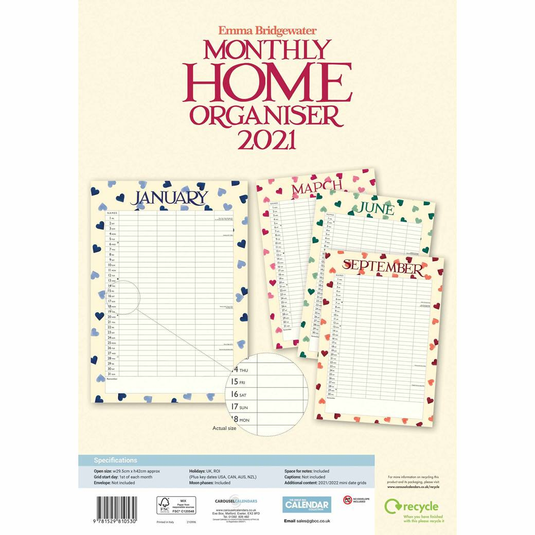 Emma Bridgewater, Pink &amp; Green Hearts A3 Family Planner