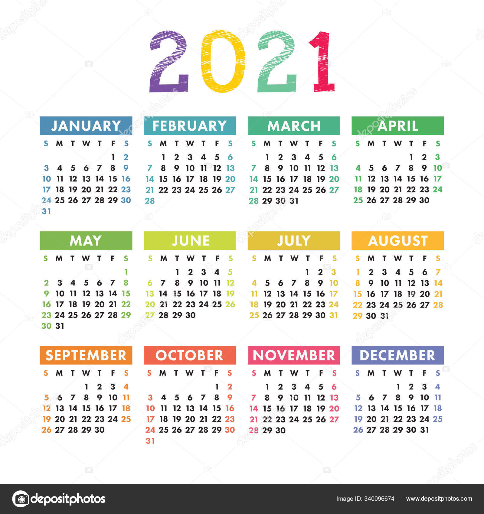 English Calendar 2021. Square Vector Calender Design