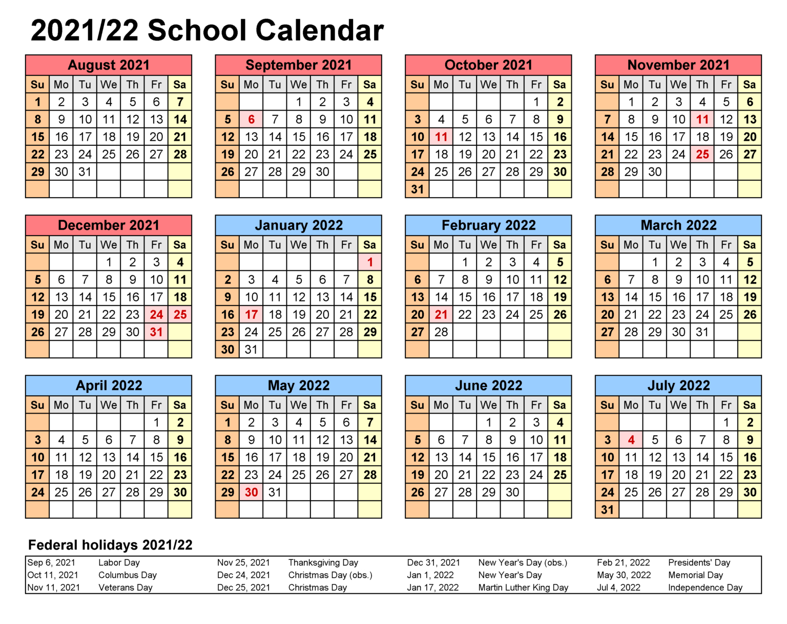Escambia County School Calendar 2021-2022 - Us School Calendar