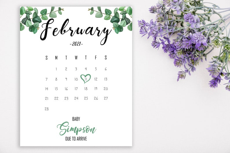 February 2021 Custom Pregnancy Announcement Calendar
