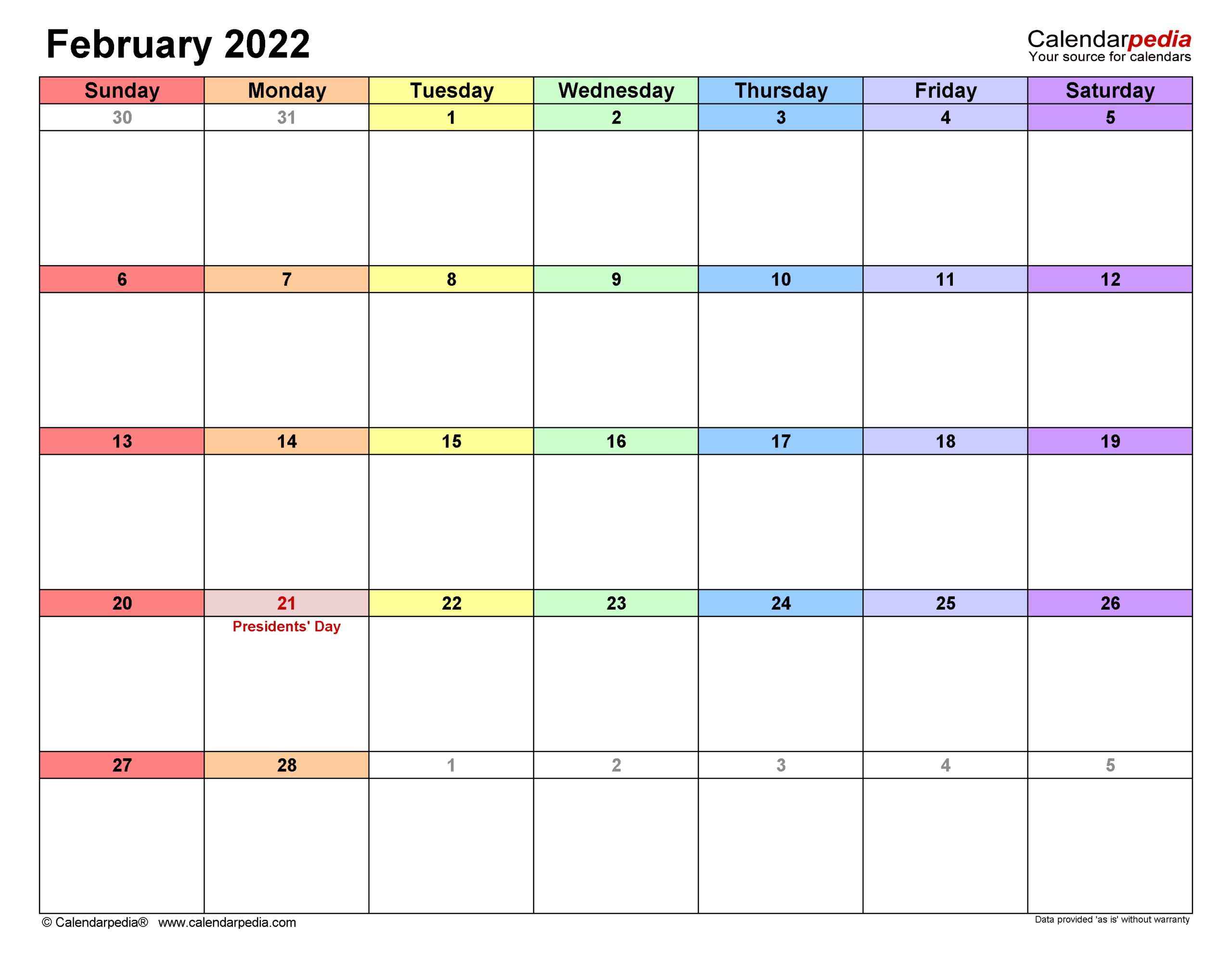 February 2022 Calendar | Templates For Word, Excel And Pdf