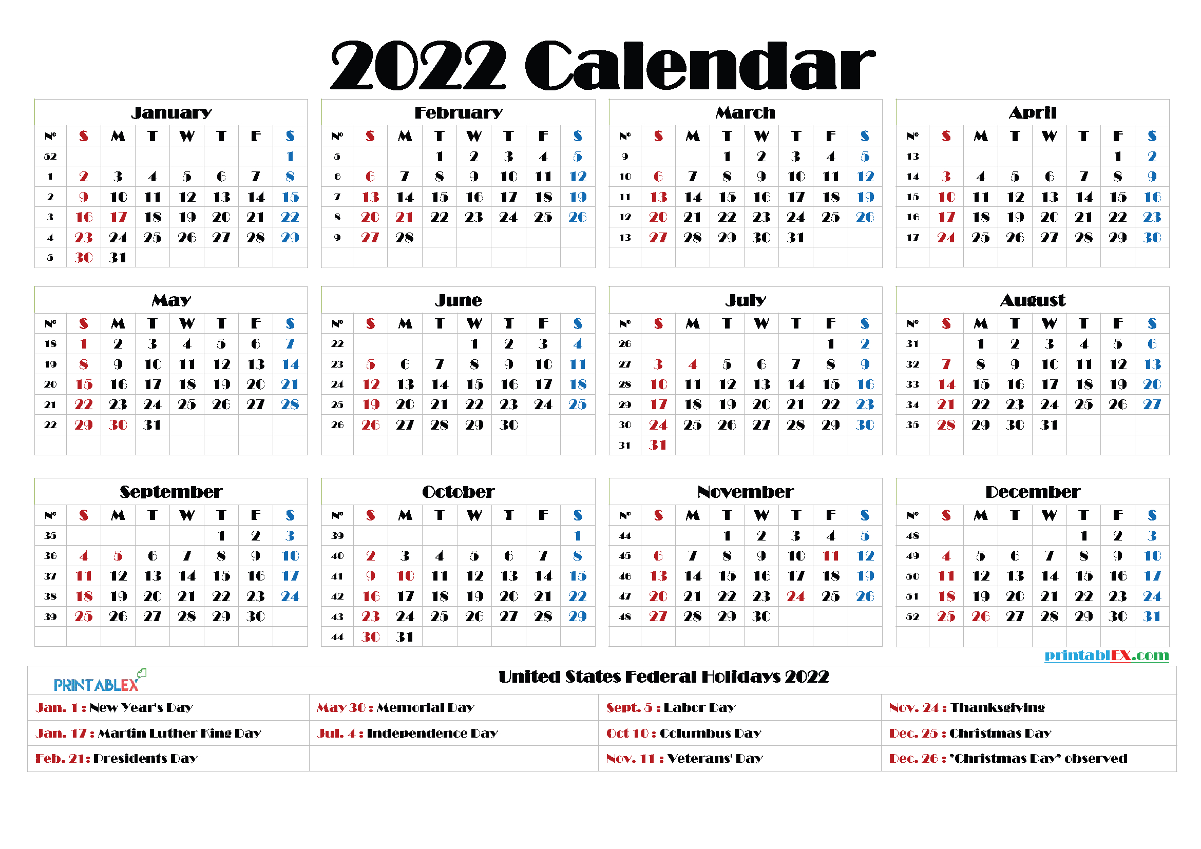 Federal Holidays For 2022 / 2022 Calendar With Us Holidays