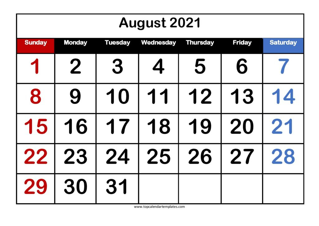 Free August 2021 Calendar Printable (Pdf, Word) Templates