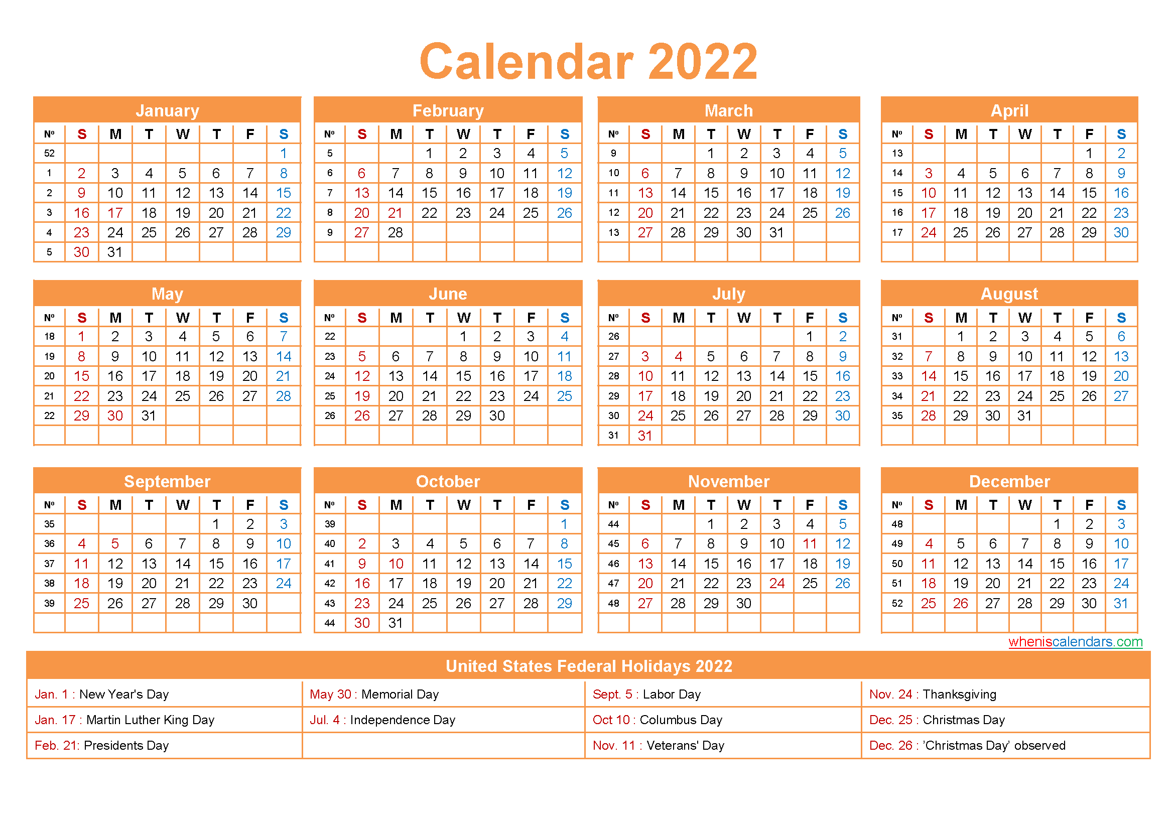 Free Editable Calendar Template 2022 - Template No.ep22Y6