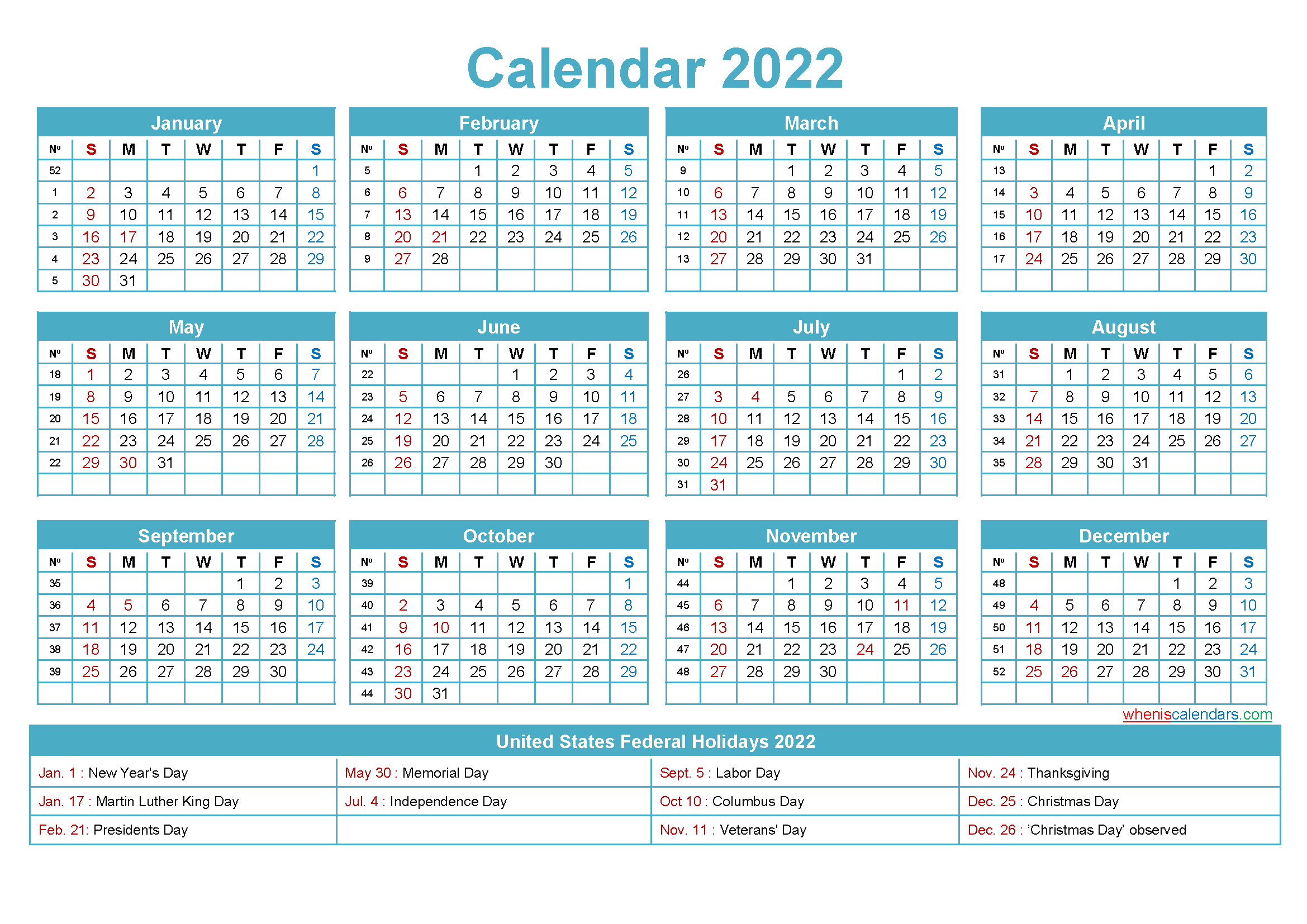 Free Editable Printable Calendar 2022 - Template No.ep22Y5