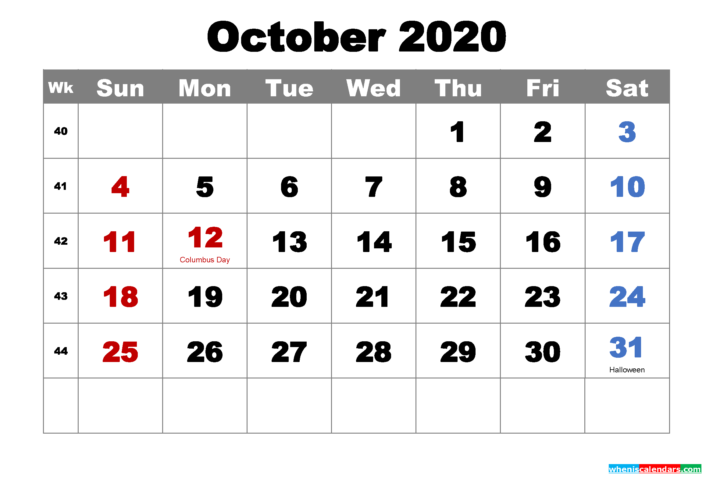 Free October 2020 Desktop Calendar High Resolution - Free
