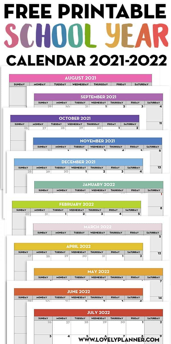 Free Printable 2021-2022 Monthly School Calendar Template