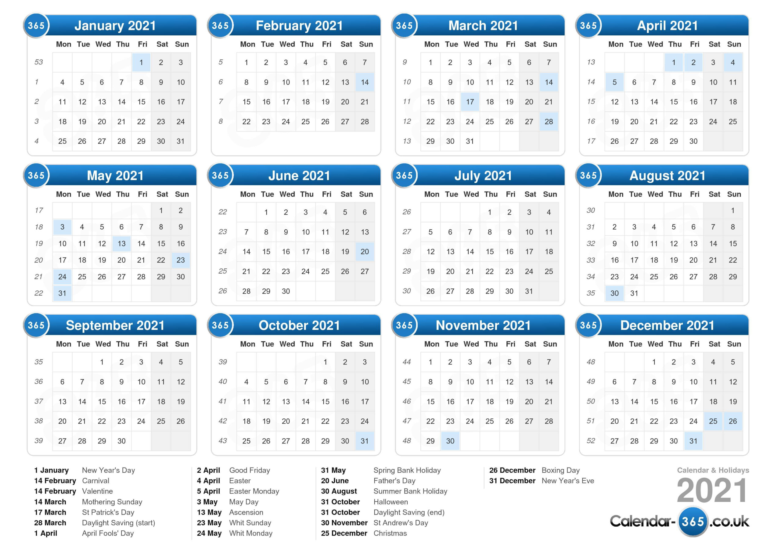 Free Printable 2021 Calendar Uk With Bank Holidays | Free