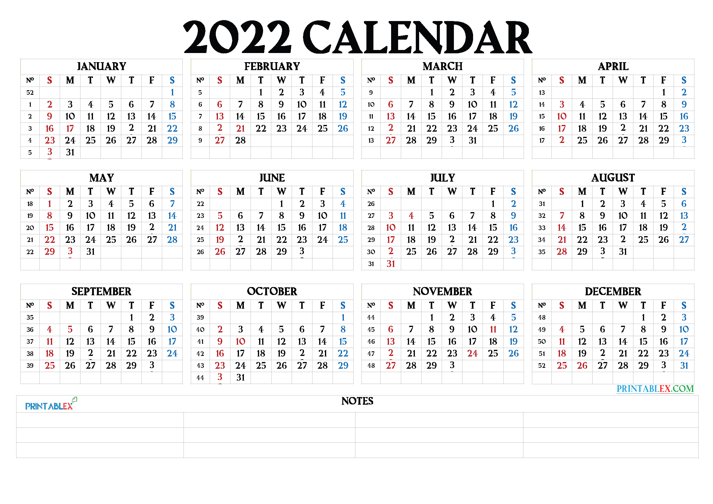 Free Printable 2022 Calendar By Month - 22Ytw64