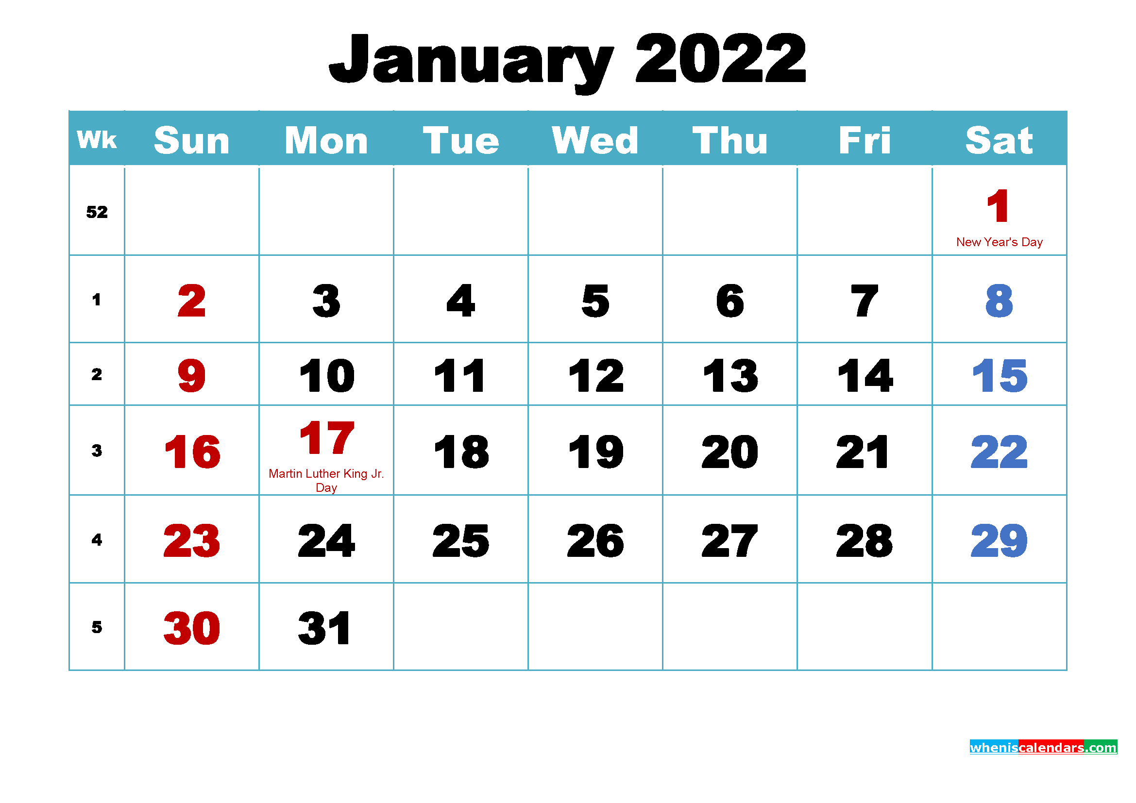 Free Printable 2022 Calendar January As Word, Pdf