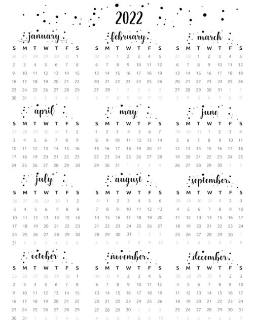 Free Printable At A Glance Calendar 2022 - World Of Printables