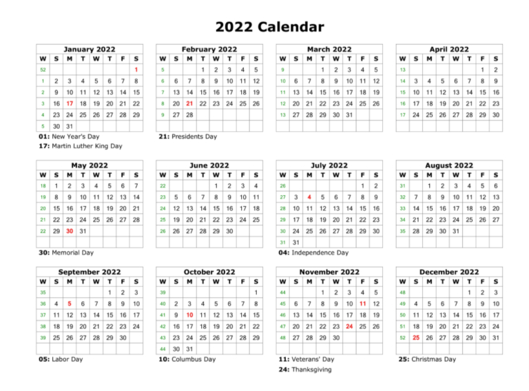 Free Printable Calendar 2022 Templates - Yearly Calendars