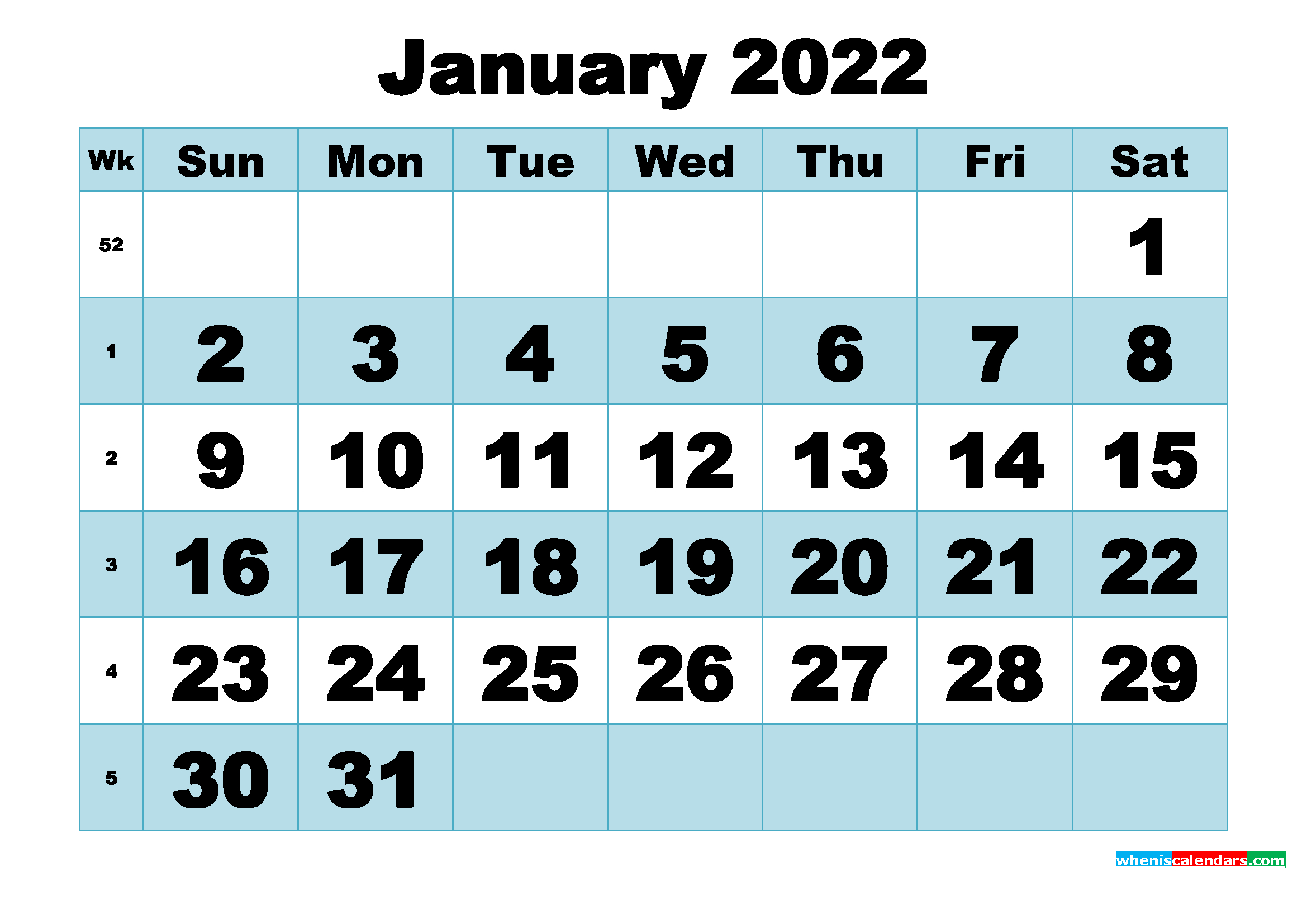 Free Printable January 2022 Calendar Word, Pdf, Image