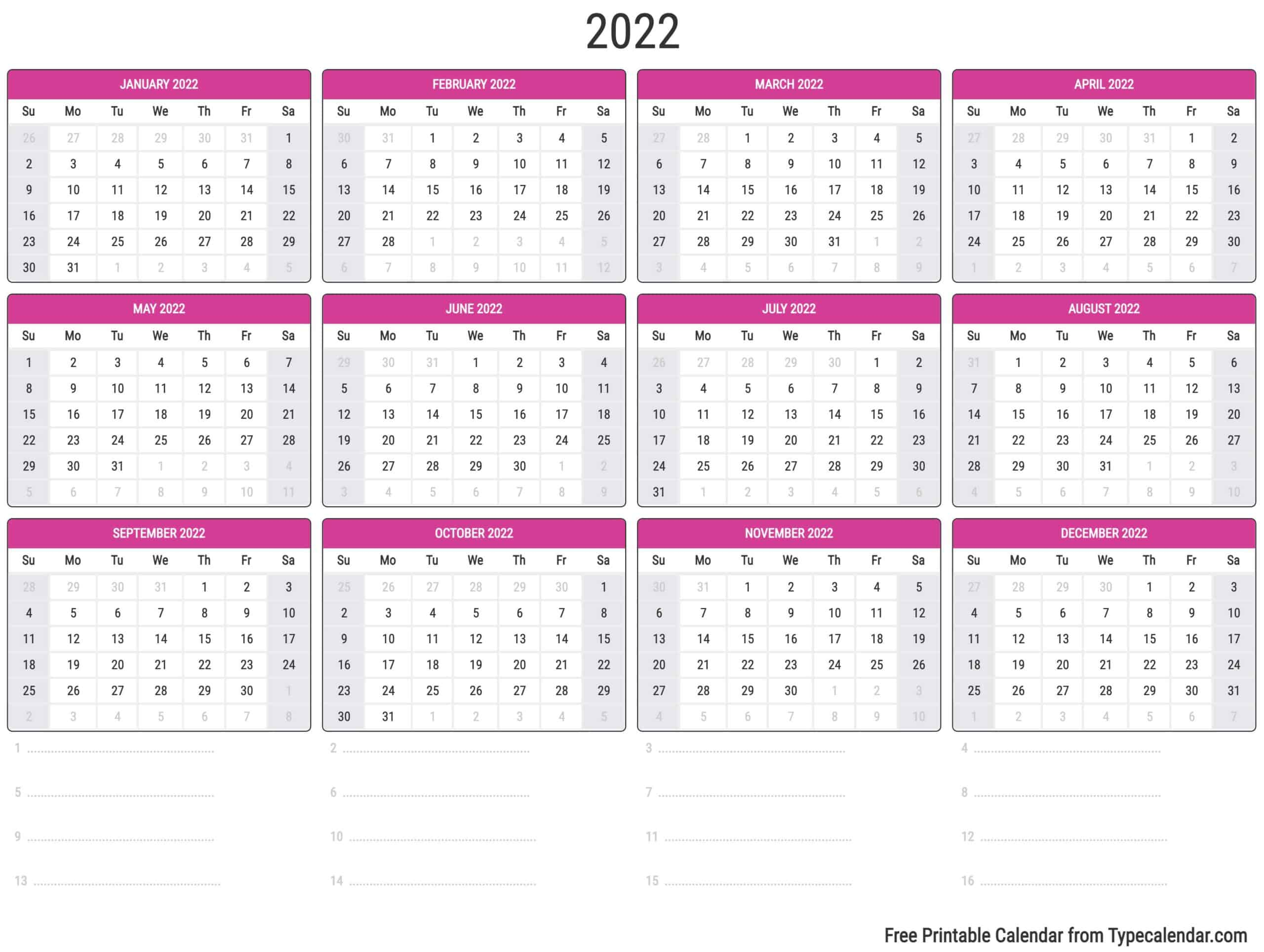 Free Printable Year 2022 Calendar | Type Calendar