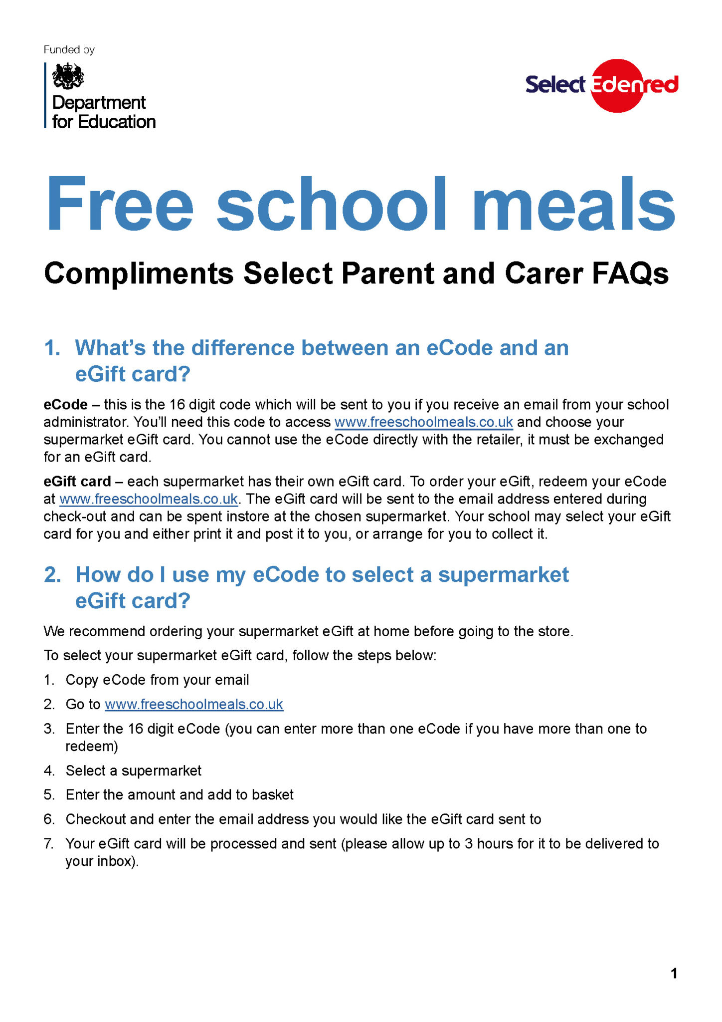 Free School Meals - National Voucher Scheme - 2Nd April 2020