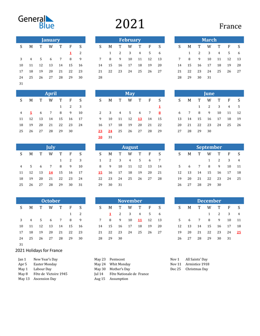 French Calendar 2021 | 2021 Calendar