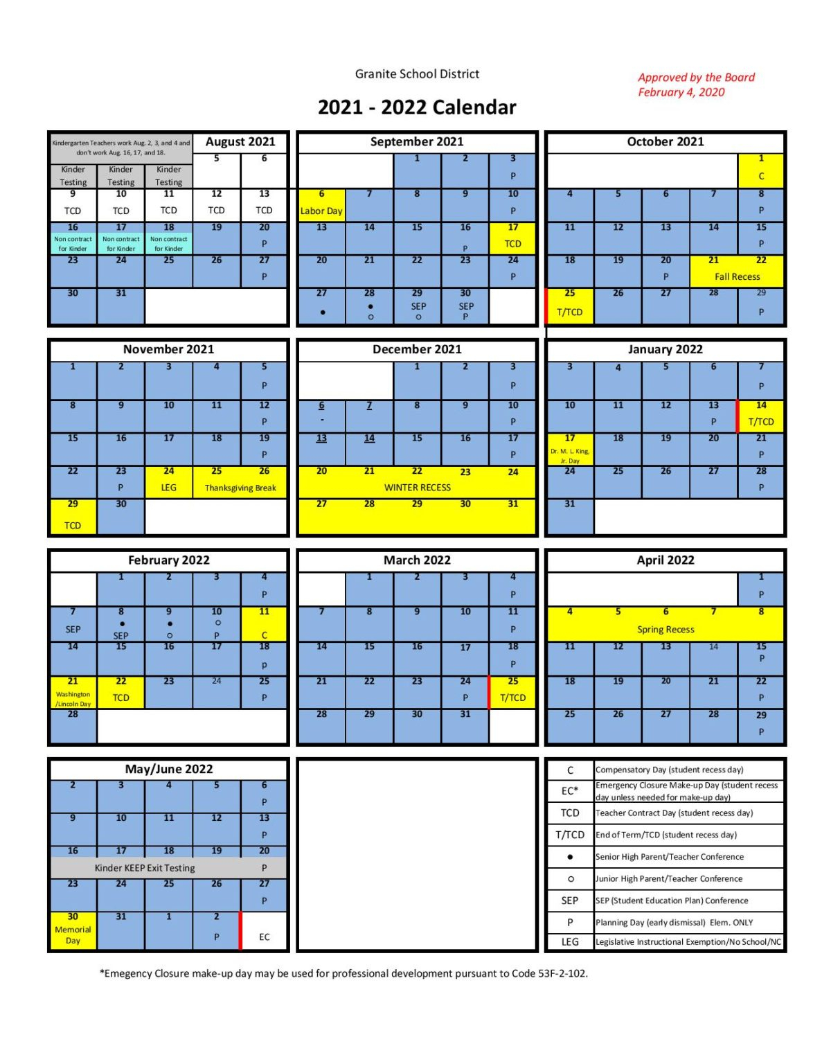 Granite School District Calendar 2021-2022 In Pdf
