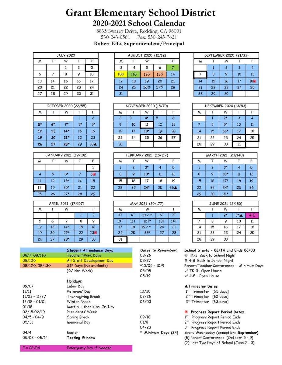 Grant Elementary School District Calendar 2021 And 2022
