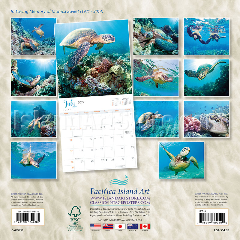 Hawaiian Sea Turtles - 2022 Wall Calendar - Photographs By