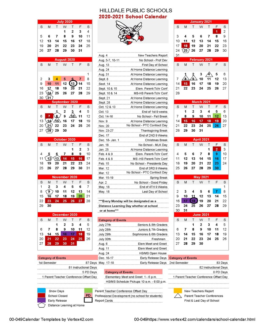 Hilldale Public Schools - 2020-2021 Revised Calendar