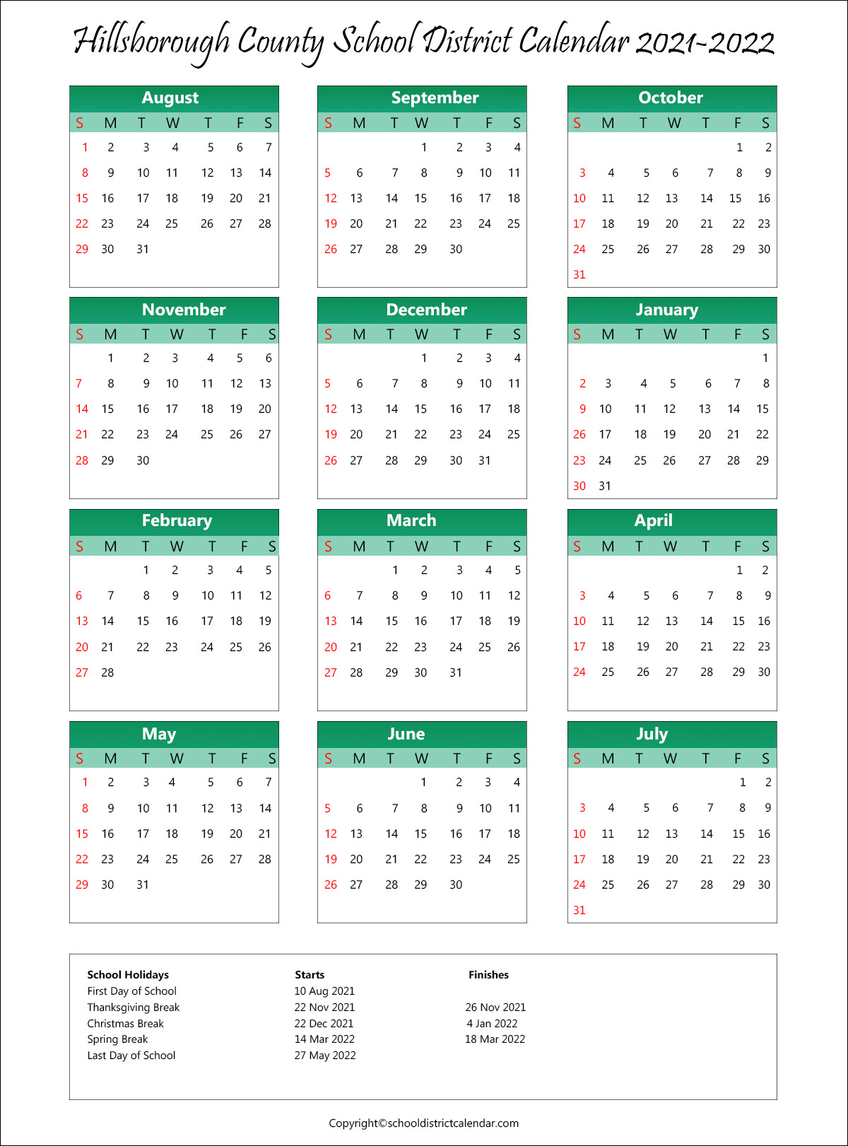 Hillsborough County Public Schools Calendar 2022-23