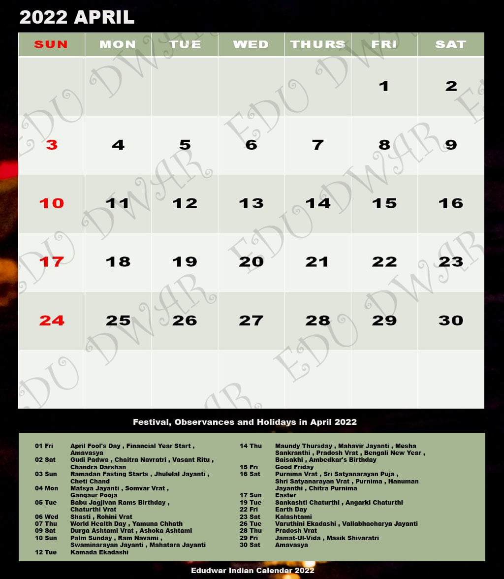 Hindi Calendar April 2022 [Revised Calendar] - Lucia