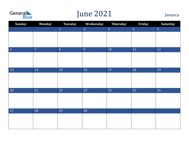 Jamaica June 2021 Calendar With Holidays