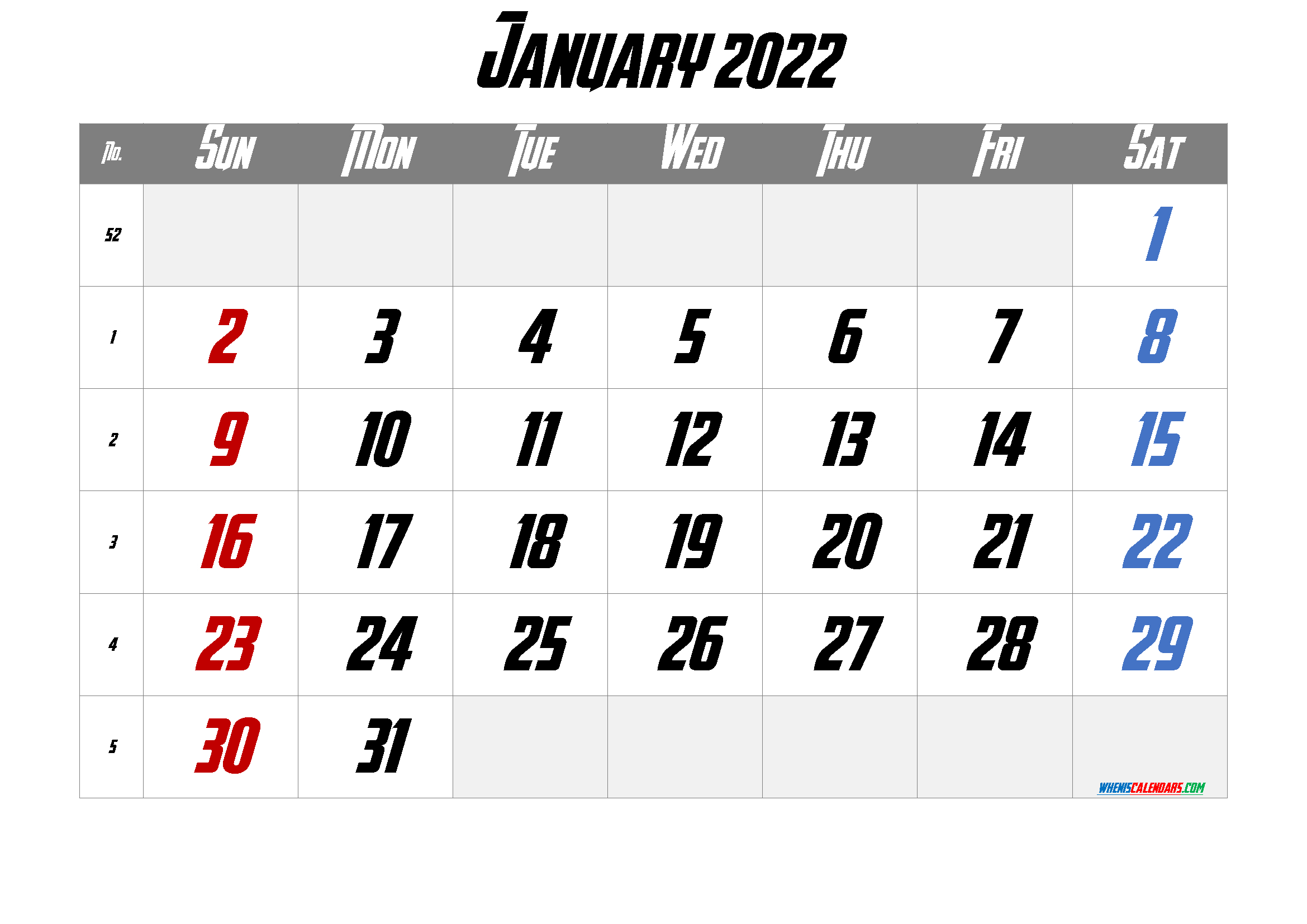 Jan 2022 Calendar Printable | Free Letter Templates