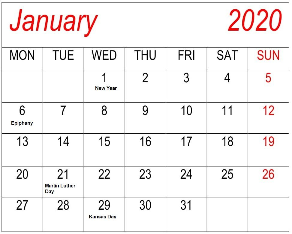 January 2020 Calendar With Holidays #January #January2020