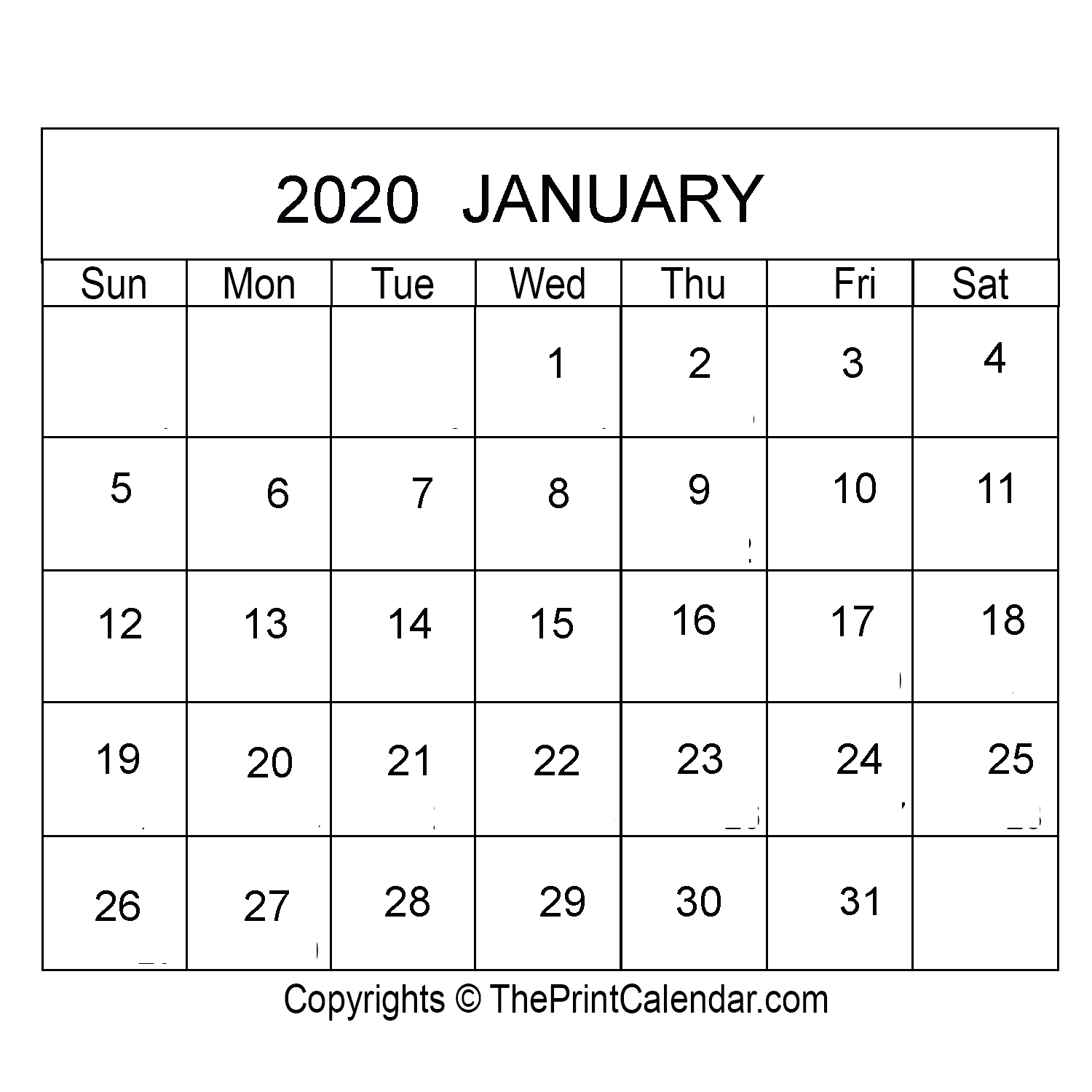 January 2020 Printable Calendar Template [Pdf, Word &amp; Excel]