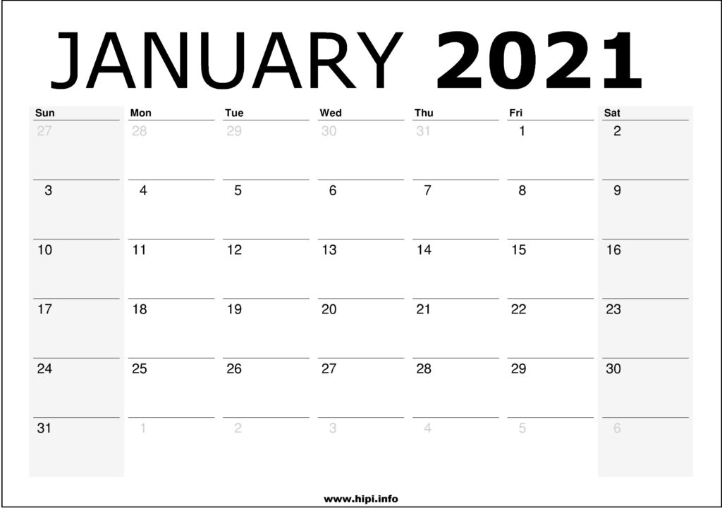 January 2021 Calendar Printable - Monthly Calendar Free