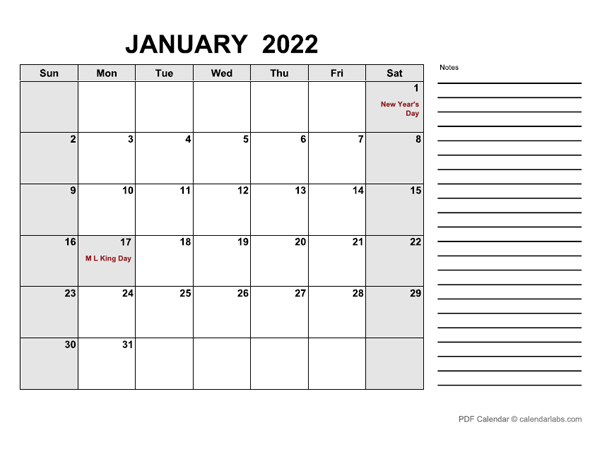January 2022 Calendar | Calendarlabs