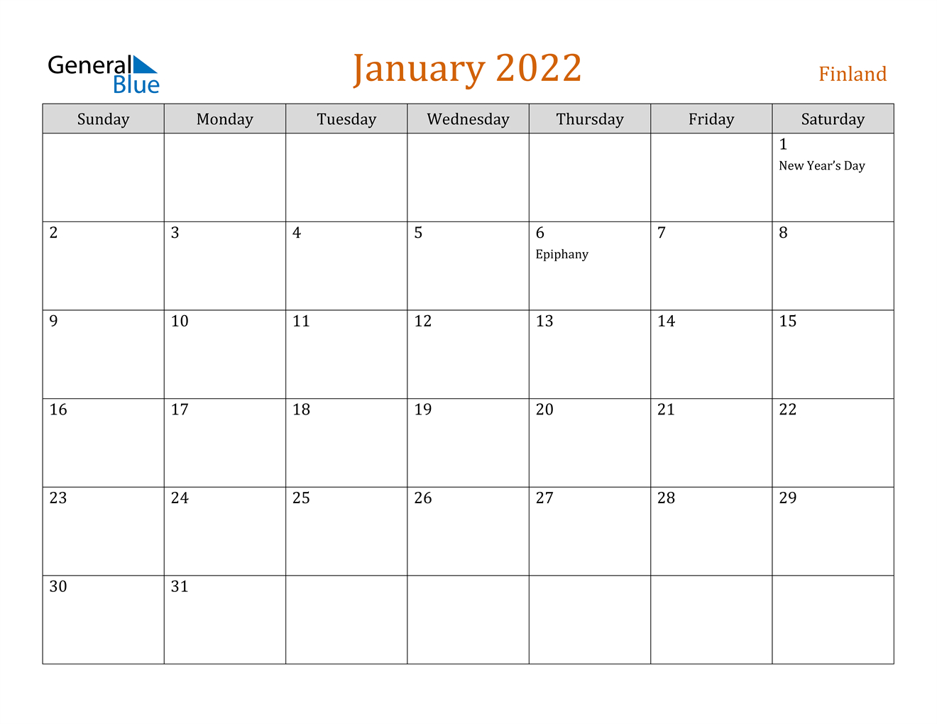 January 2022 Calendar - Finland