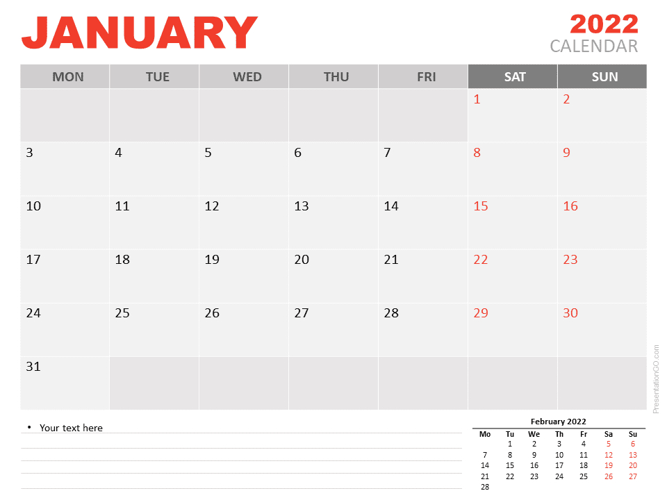 January 2022 Calendar For Powerpoint And Google Slides