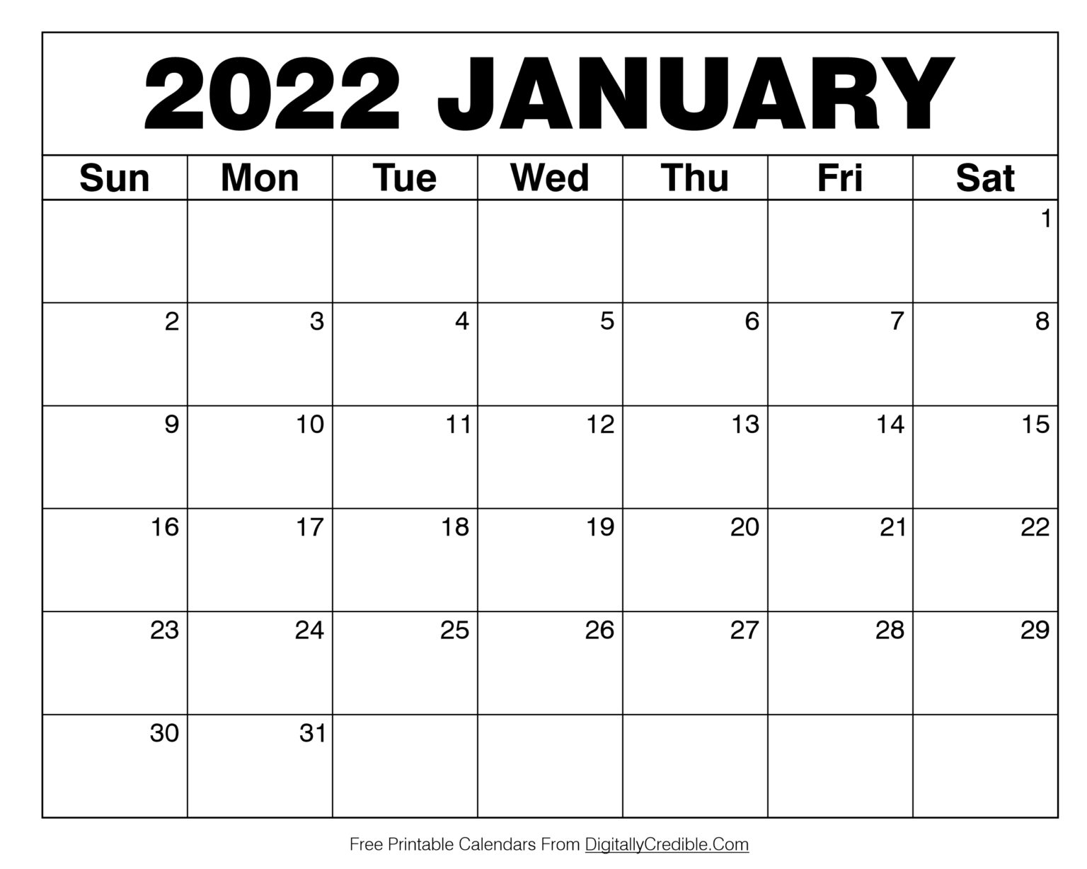 January 2022 Calendar Printable - Desk &amp; Wall