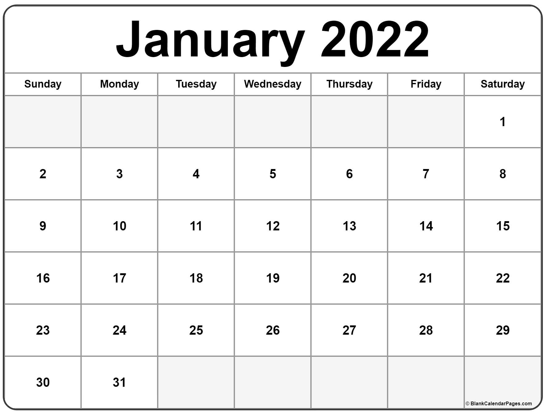 January 2022 Calendar Printable | Free Letter Templates