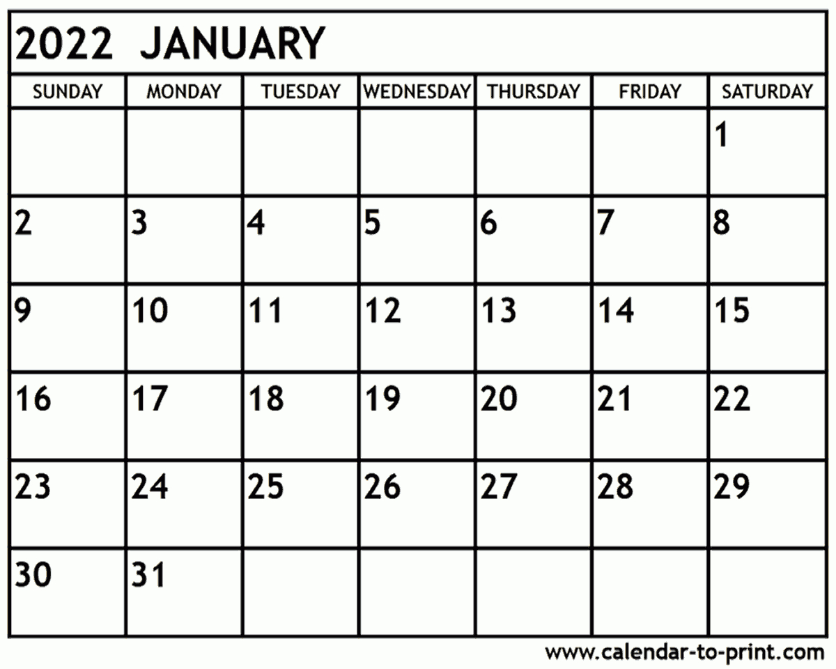 January 2022 Calendar Printable