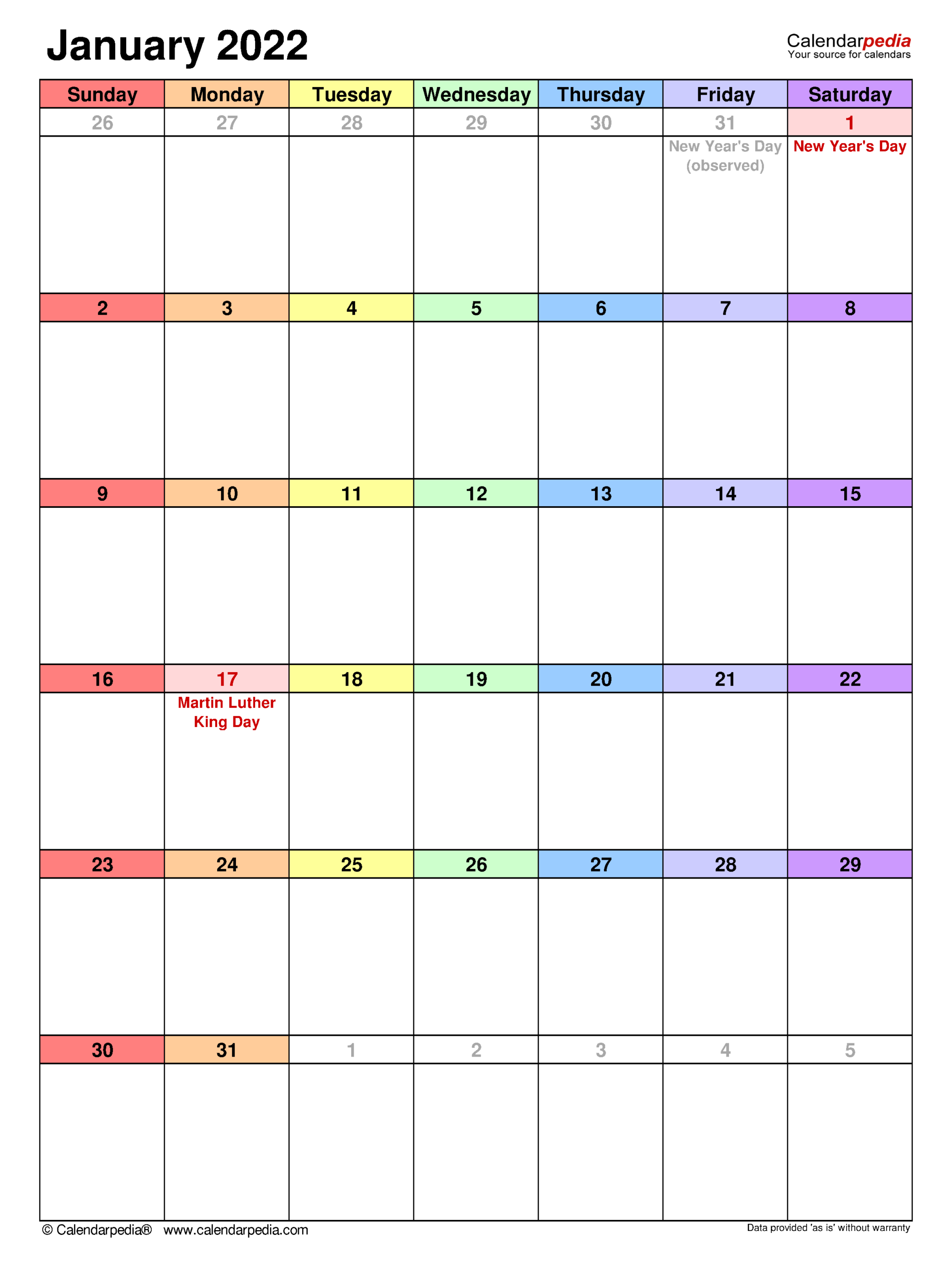 January 2022 Calendar | Templates For Word, Excel And Pdf